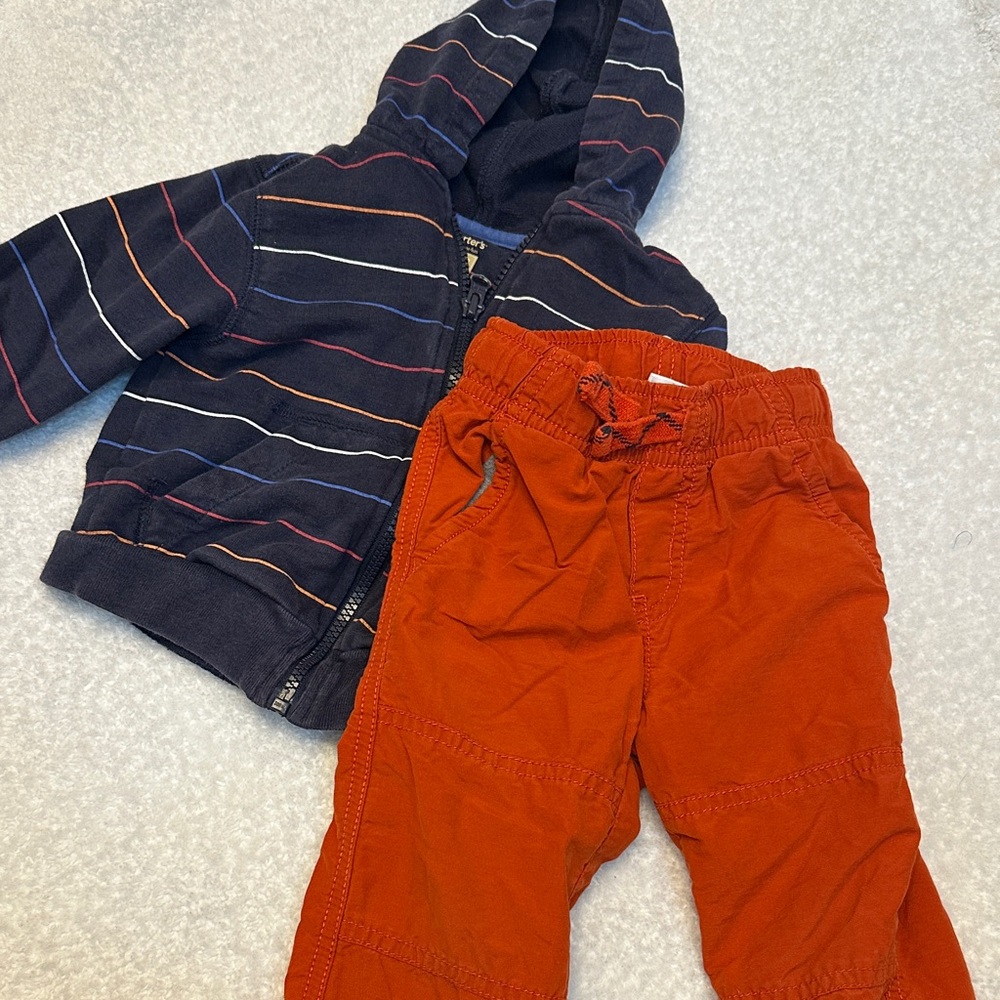 Boys Fall outfit- Striped Hoodie and Lined Pants
